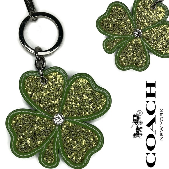Coach Clover St Saint Patrick’s Day Four Leaf Clover Keychain Fob Green Vintage - Picture 1 of 7